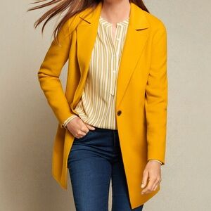 Women’s Mustard/ Gold Coat By Talbots Long Sleeve Collared Size 14 W/ Pockets